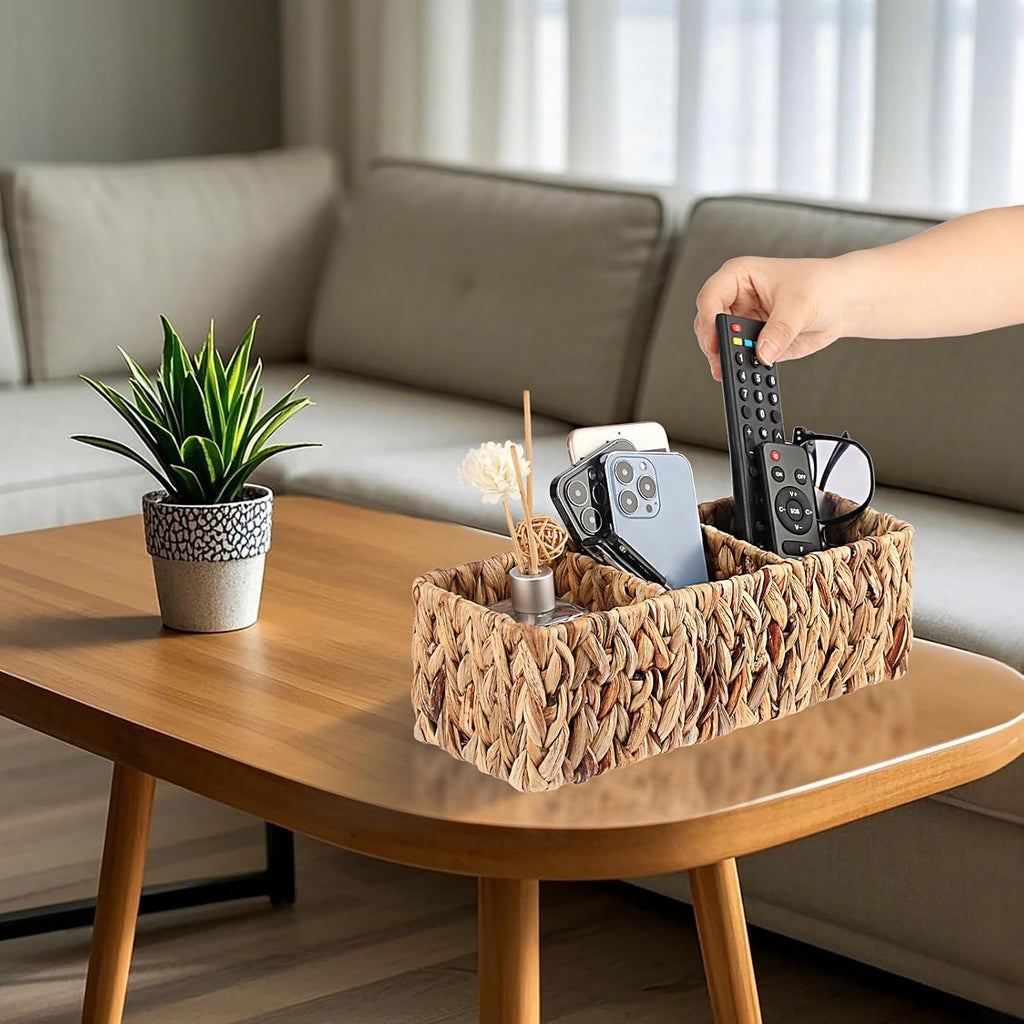 BTSKY Handwoven Remote Control Holder for Table, Natural Water Hyacinth