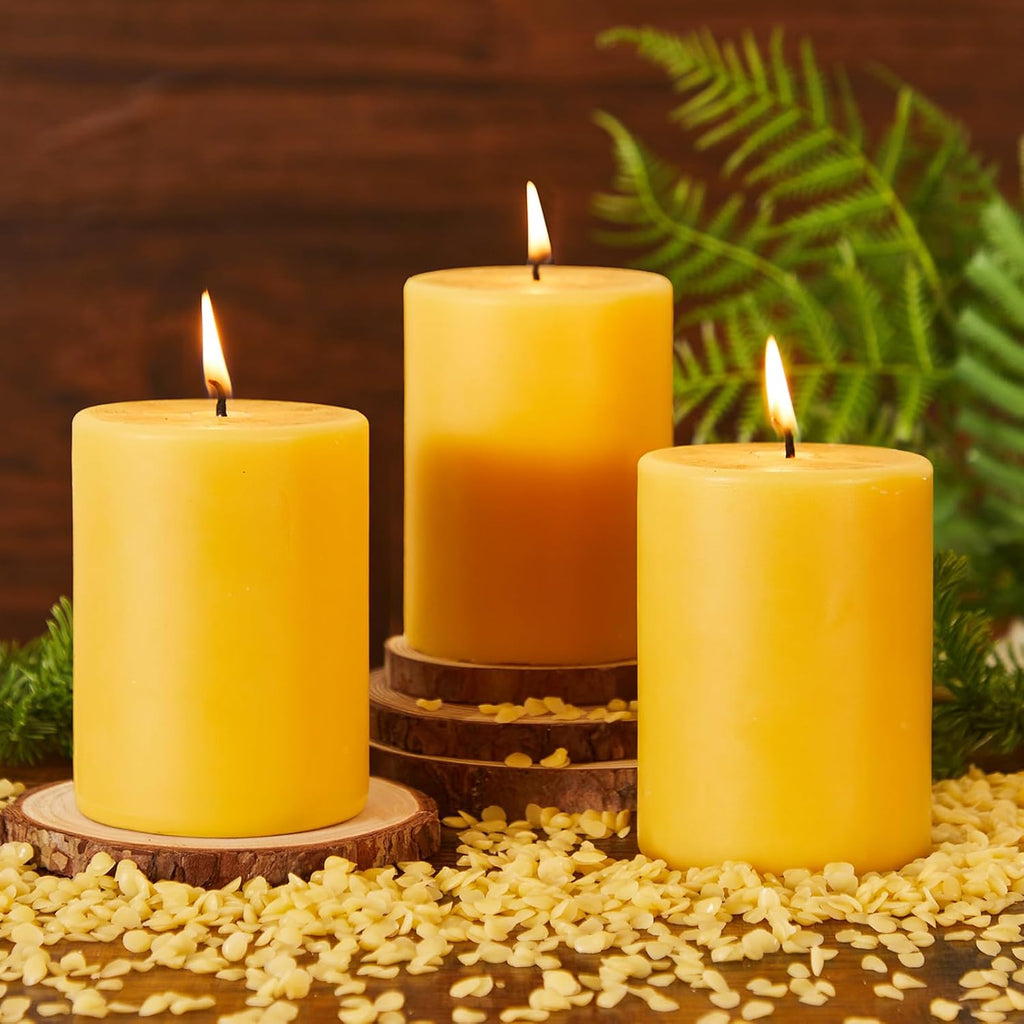 Crenovo 3 Pack Beeswax Pillar Candles,3x4 Inch 100% Pure Organic Natural