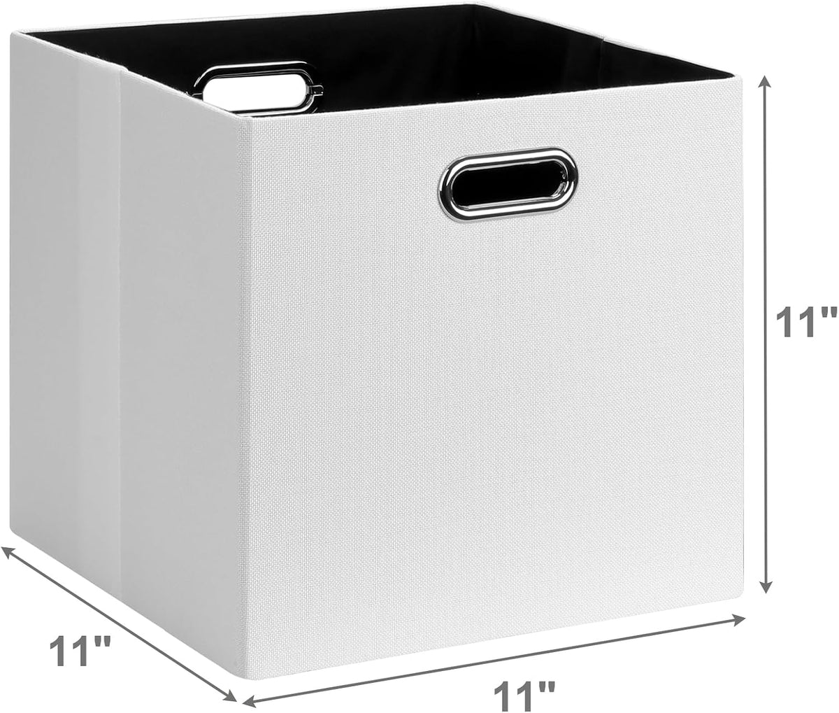 Posprica 11x11 Storage Cubes, Collapsible Storage Bins with Dual Handles, Fabric Foldable Storage Boxes Basket for Closet Shelf Cabinet Bookcase Organization, Set of 4, White