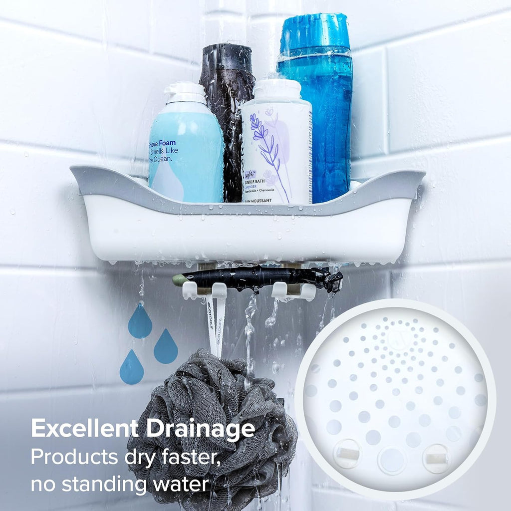 SlipX Solutions Corner Suction Cup Shower Caddy, Holds Up To 22 lbs, White