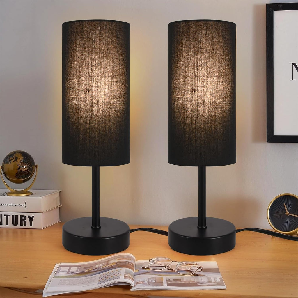 RISLG 2 Pack Table Lamp for Bedroom, Bedside Lamps for Nightstand with Wire Switch, Minimalist Desk Lamps with Linen Fabric Shade for Kids Room Living Room Office Dorm, Bulb Included