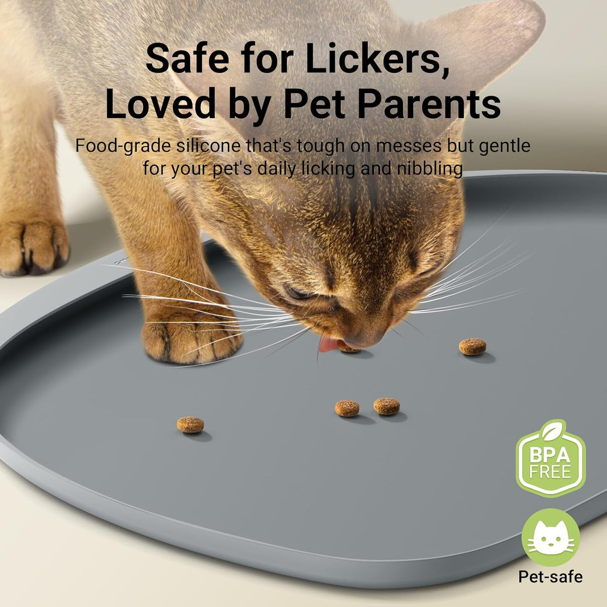 DownyPaws Cat Food Mat,Silicone Waterproof Feeding Mat, 18"×12.5", Gray