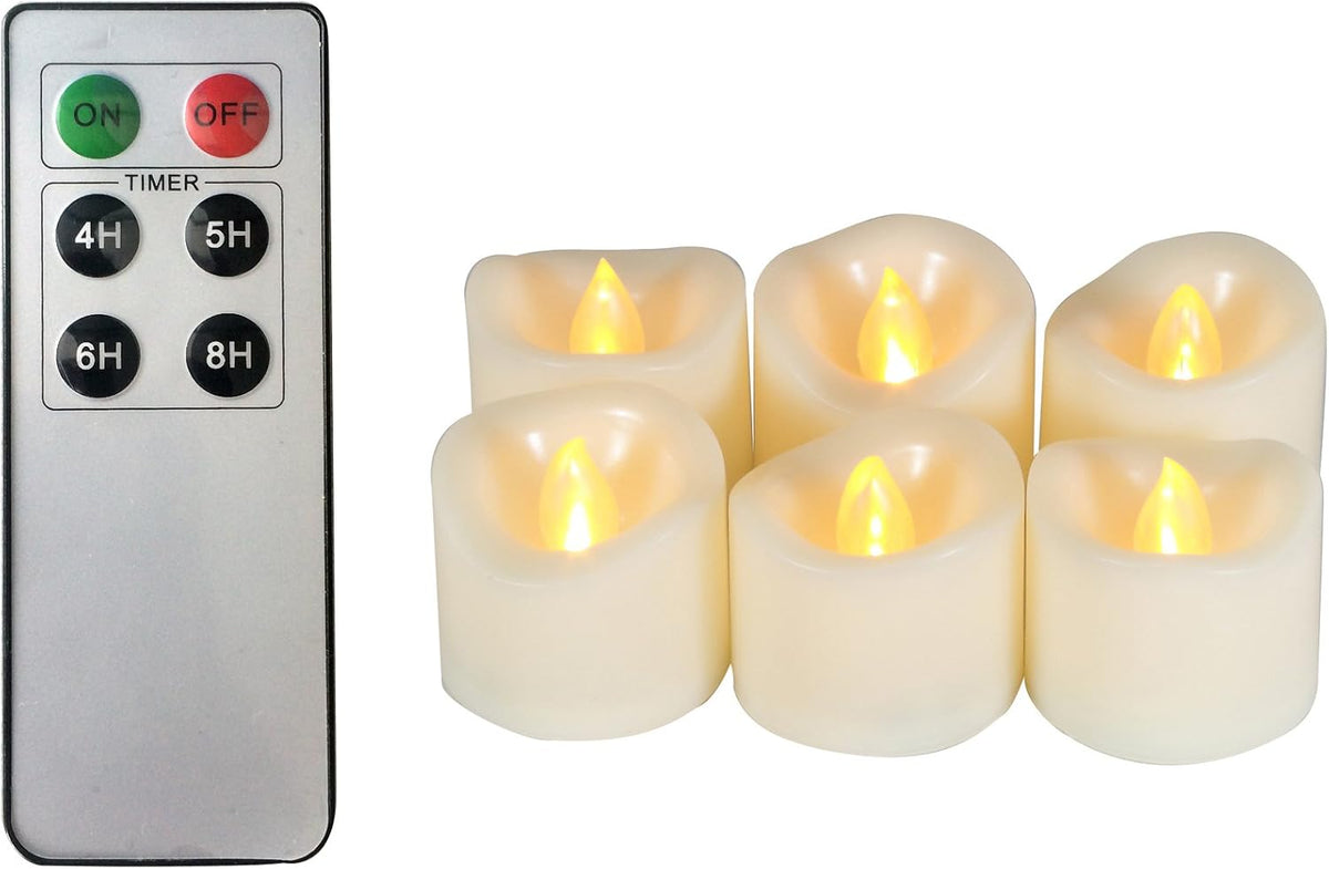 CANDLE CHOICE Battery Operated Flameless LED Tea Lights with Remote Timer Realistic Flickering Electric Tealight Candles Set Wedding Party Christmas Decorations Centerpieces Batteries Included 6 PCS