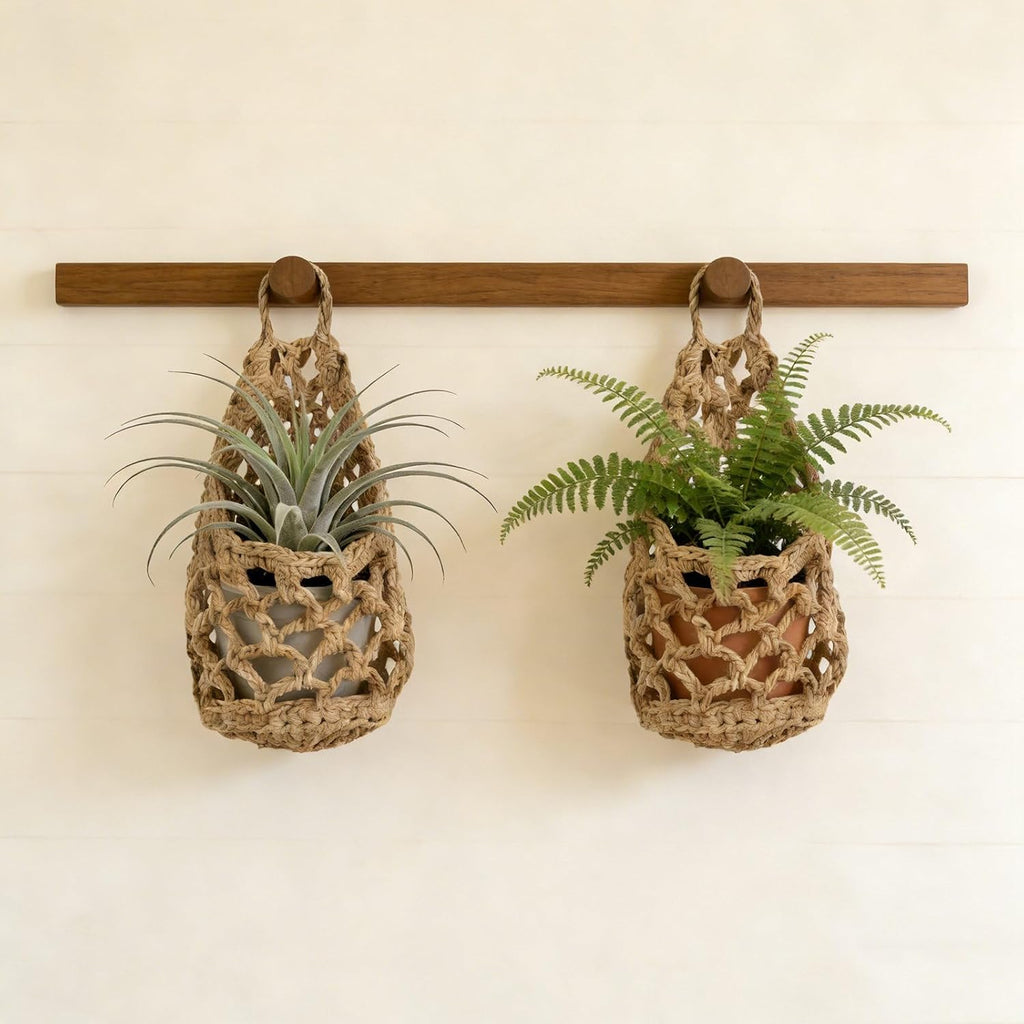 Macrame Plant Hanger Set of 2, Boho Wall Hanging Planter for up to 6" Pots