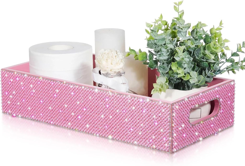 Honeydak Bathroom Basket, Pearl Toilet Tank Tray Pink Pearl