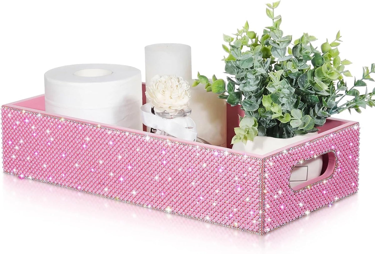 Honeydak Bathroom Basket, Pearl Toilet Tank Tray Pink Pearl