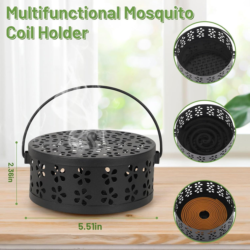 Portable Iron Mosquito Coil Holder with Handle, Black