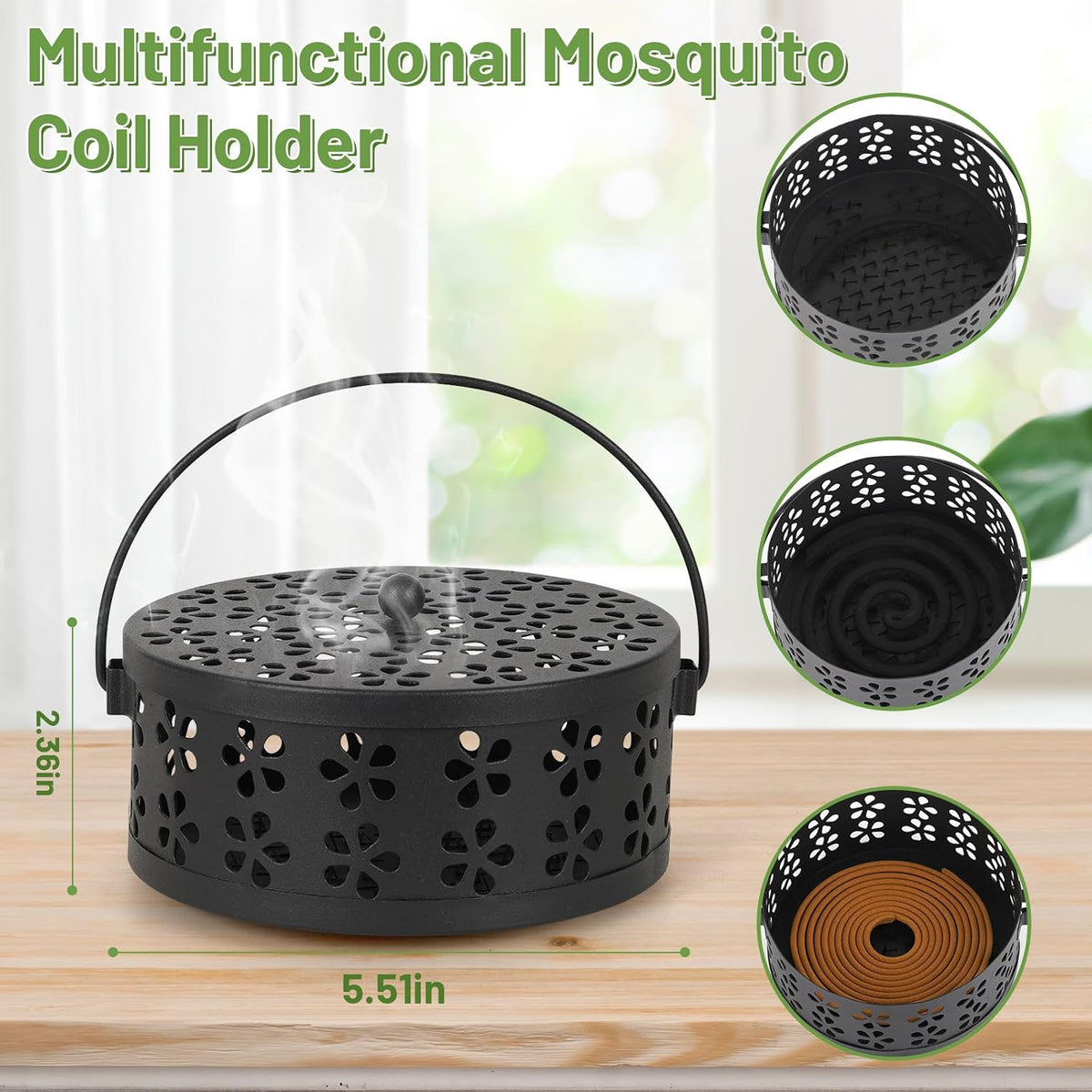 Portable Iron Mosquito Coil Holder with Handle, Black