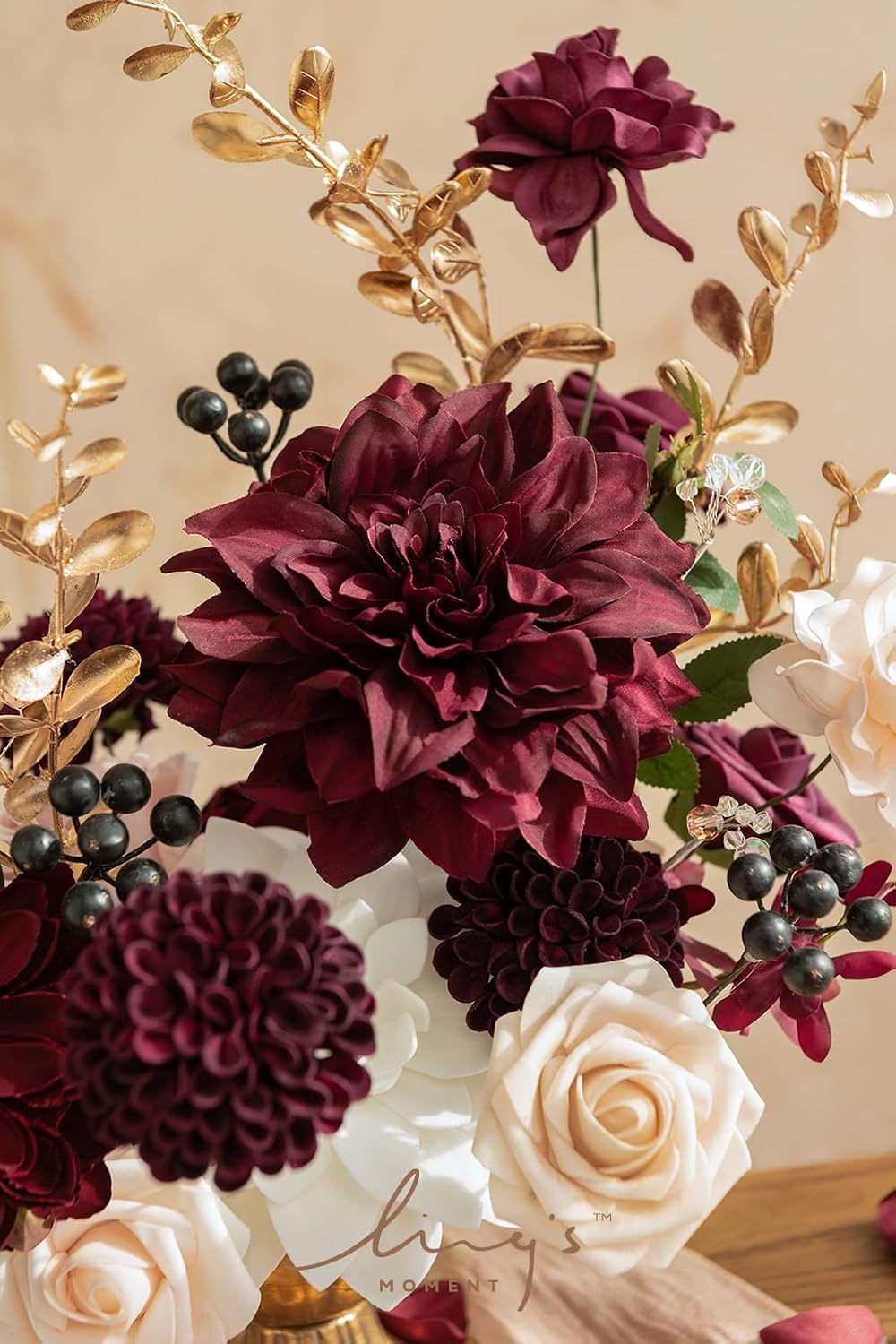 Ling's moment Artificial Wedding Flowers Combo, Marsala&Soft Peach, Deluxe