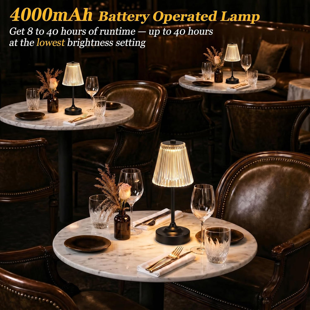 Black Cordless Rechargeable Table Lamp, Touch Battery Powered Lamp, 3 Color Modes, Crystal Acrylic Lampshade, Portable Ambient Night Light for Desk, Bedroom, Living Room, Dining Room, Kitchen, Bar