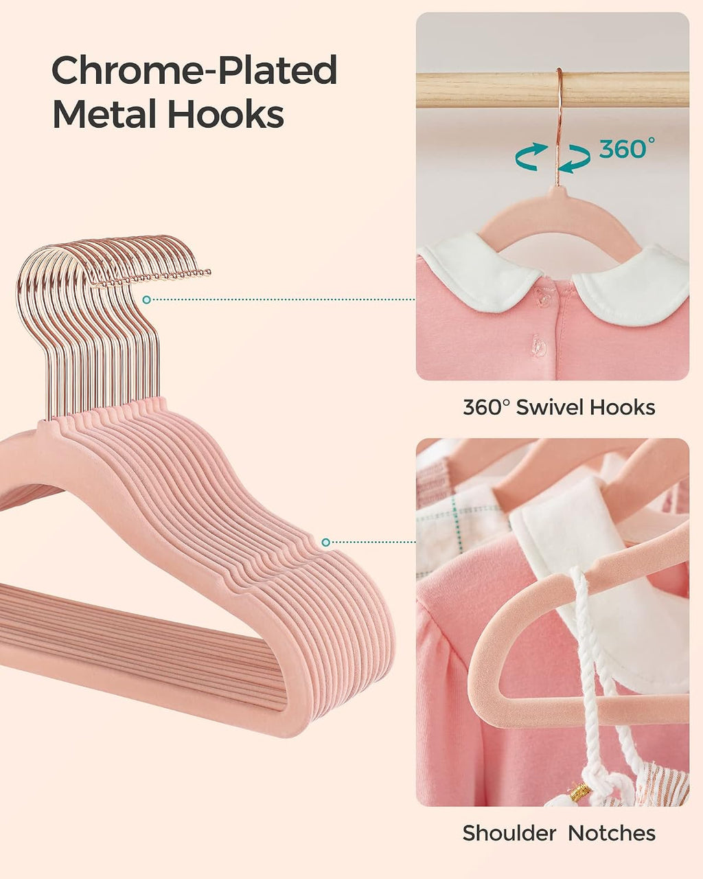 SONGMICS Baby Hangers 50 Pack, Velvet, Non-Slip, Space-Saving