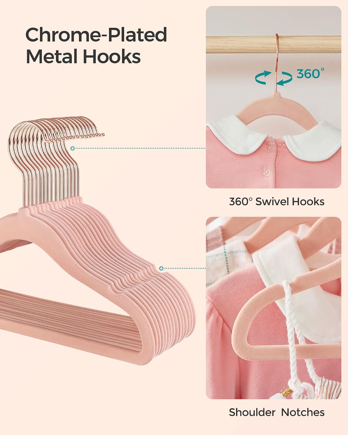 SONGMICS Baby Hangers 50 Pack, Velvet, Non-Slip, Space-Saving
