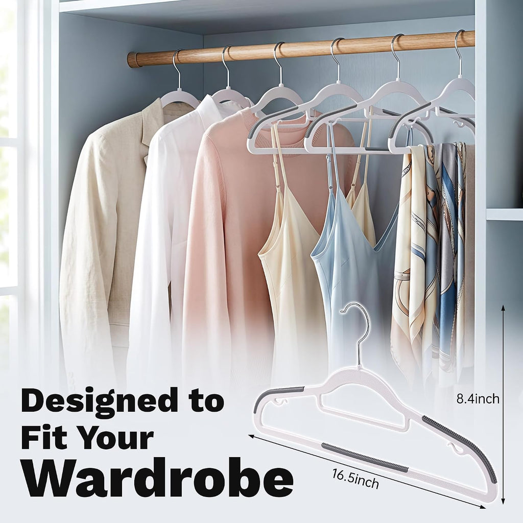 30 Pack White Plastic Clothes Hangers, Non-Slip Slim Coat Hangers