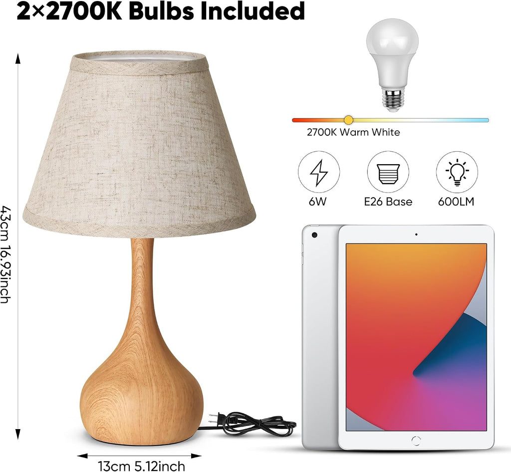 Touch Table Lamp for Bedroom Set of 2, 3-Way Dimmable Bedside Lamp for Nightstand, 17” Rustic Metal Desk Lamp with Linen Shade for Living Room, Kids Reading, Dorm, Home Office Decor, Bulb Included