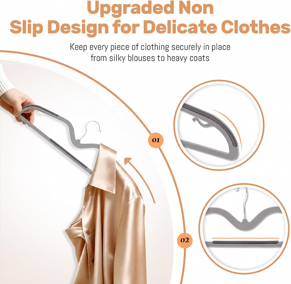 Sishynio 20 Pack Short Neck Plastic Clothes Hangers, Non-Slip Pads, Gray