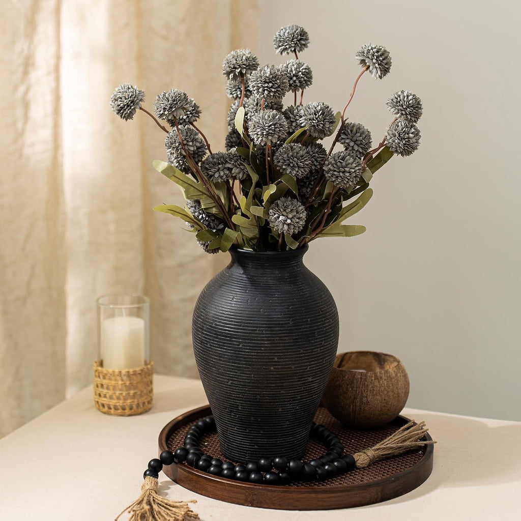 9.06 Inch Tall Vintage Ceramic Flower Vase, Rustic Farmhouse Vase for Home Decor, Distressed Decorative Terracotta Vase for Table Centerpiece Living Room Bathroom Bedroom (Black-9.06'')