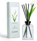 Reed Diffuser Set Clean Linen Scent with Vintage Rectangle Bottle 6.76 oz, Reed Diffusers for Space-Saving Home Decor with Tulip Flower, Reed Diffuser for Entryway Decor, Shelves Decor