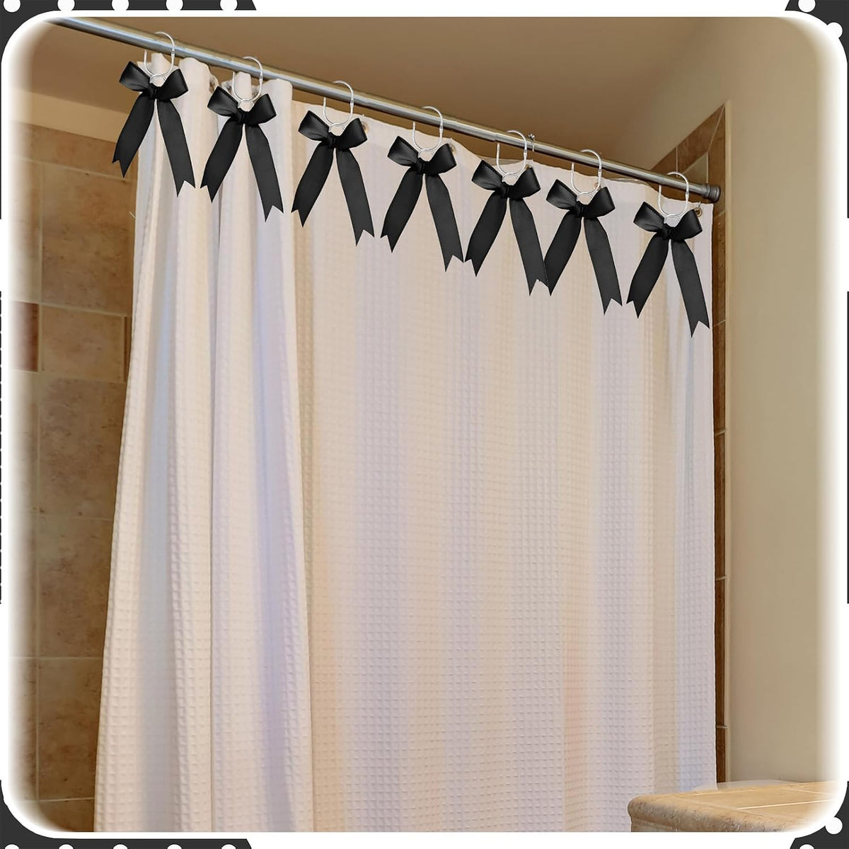 MorningRo 12 Pcs Black Bow Cute Shower Curtain Hooks Bow Knot Ribbon Hooks