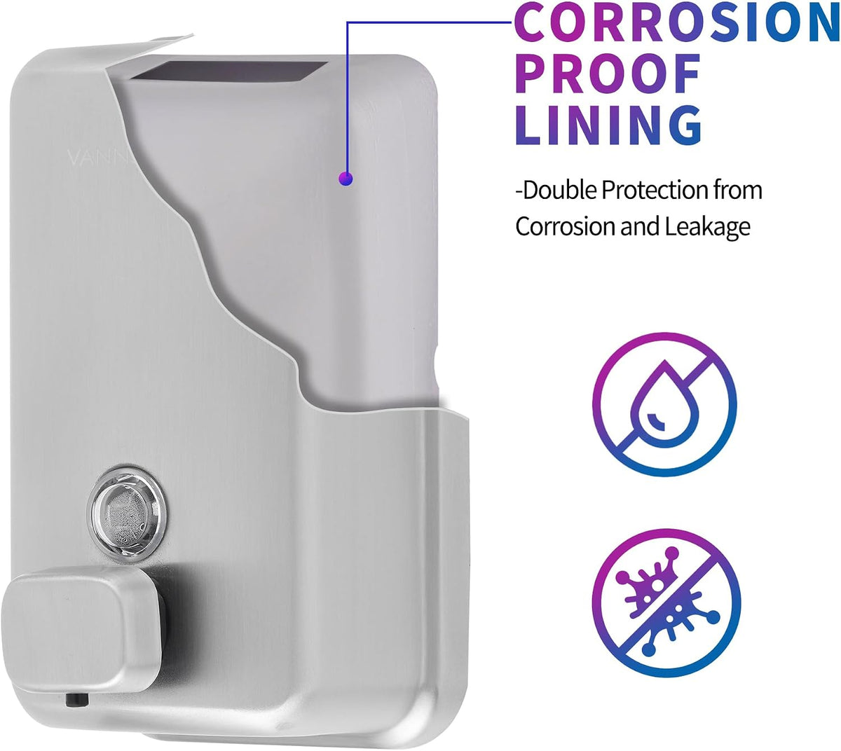 Commercial Soap Dispenser Wall Mount, Stainless Steel, 1 Pack
