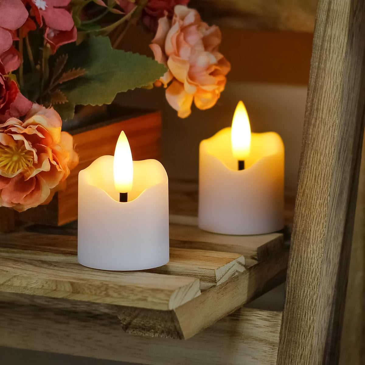 Rechargeable Flameless LED Remote 1.6" x2.3" Tea Light Candles,Flickering Fake Plastic White Cycle Timer 6 Pack Small Mini Votive Tealight Candles with Charging Cable