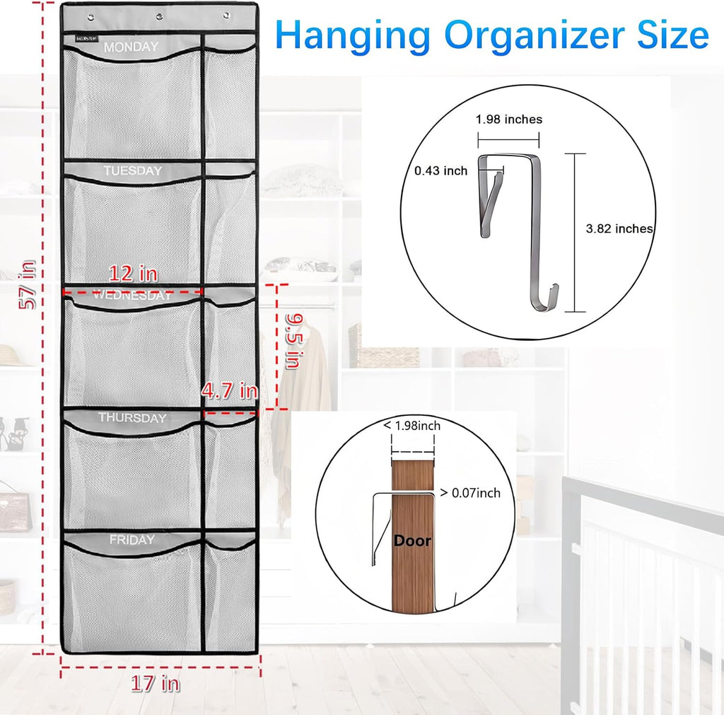 Weekly Kids Clothes Organizer - Day of Week School Clothing Organizer, Monday to Friday Time Save, No Odour, 5-Shelf Hanging Closet Storage (Grey)