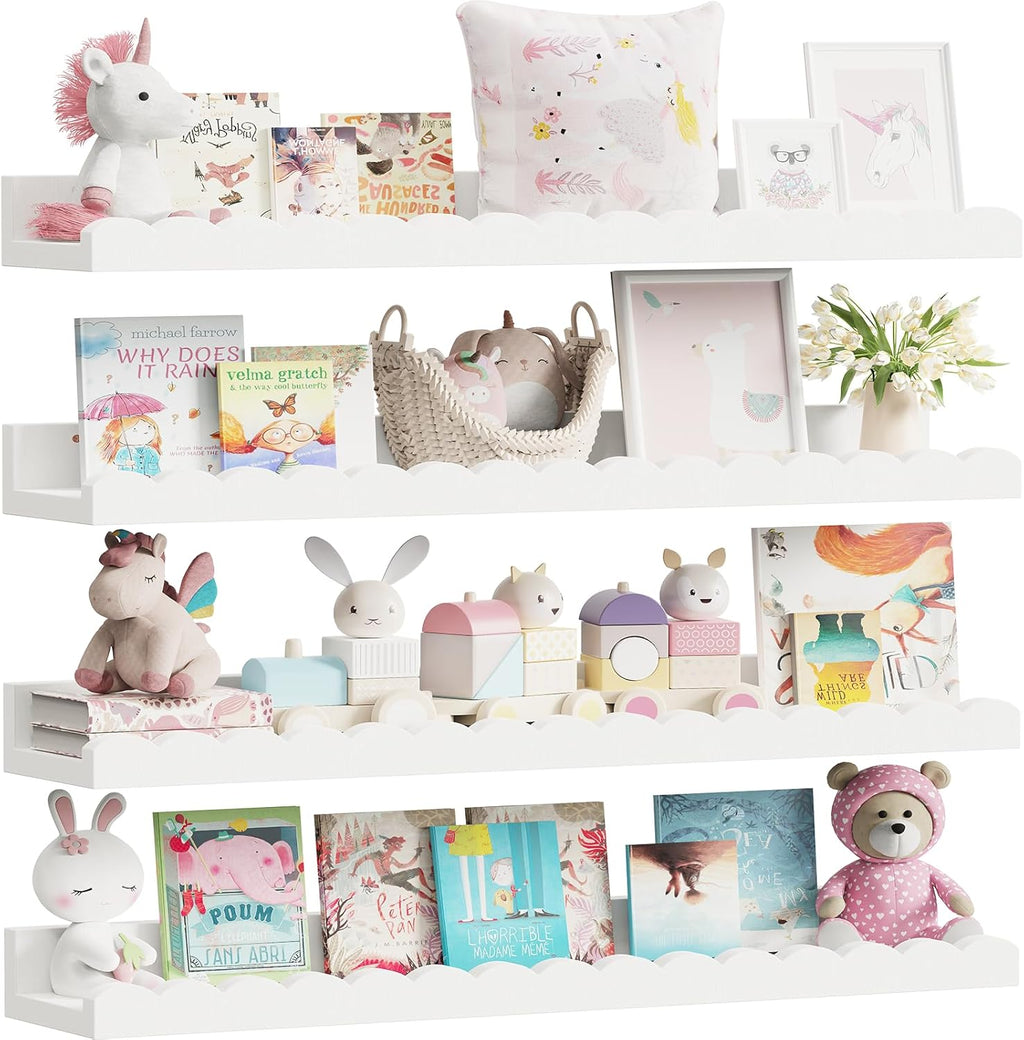 4-Pack 23.6IN Scalloped Shelves, Nursery Shelves, Floating Shelves for Wall