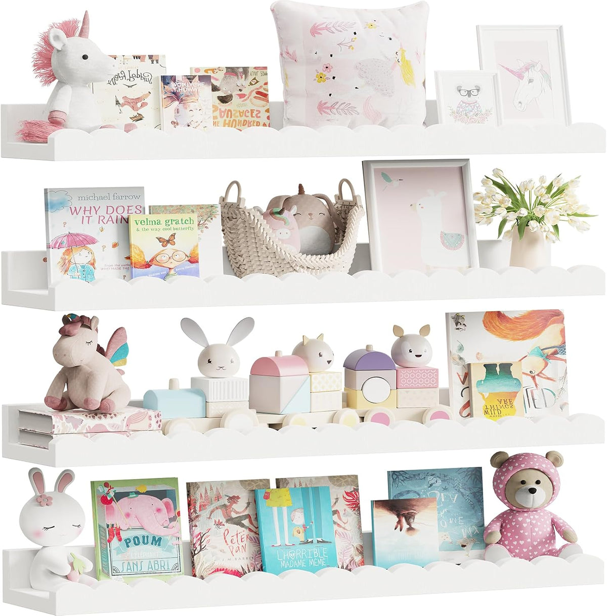 4-Pack 23.6IN Scalloped Shelves, Nursery Shelves, Floating Shelves for Wall