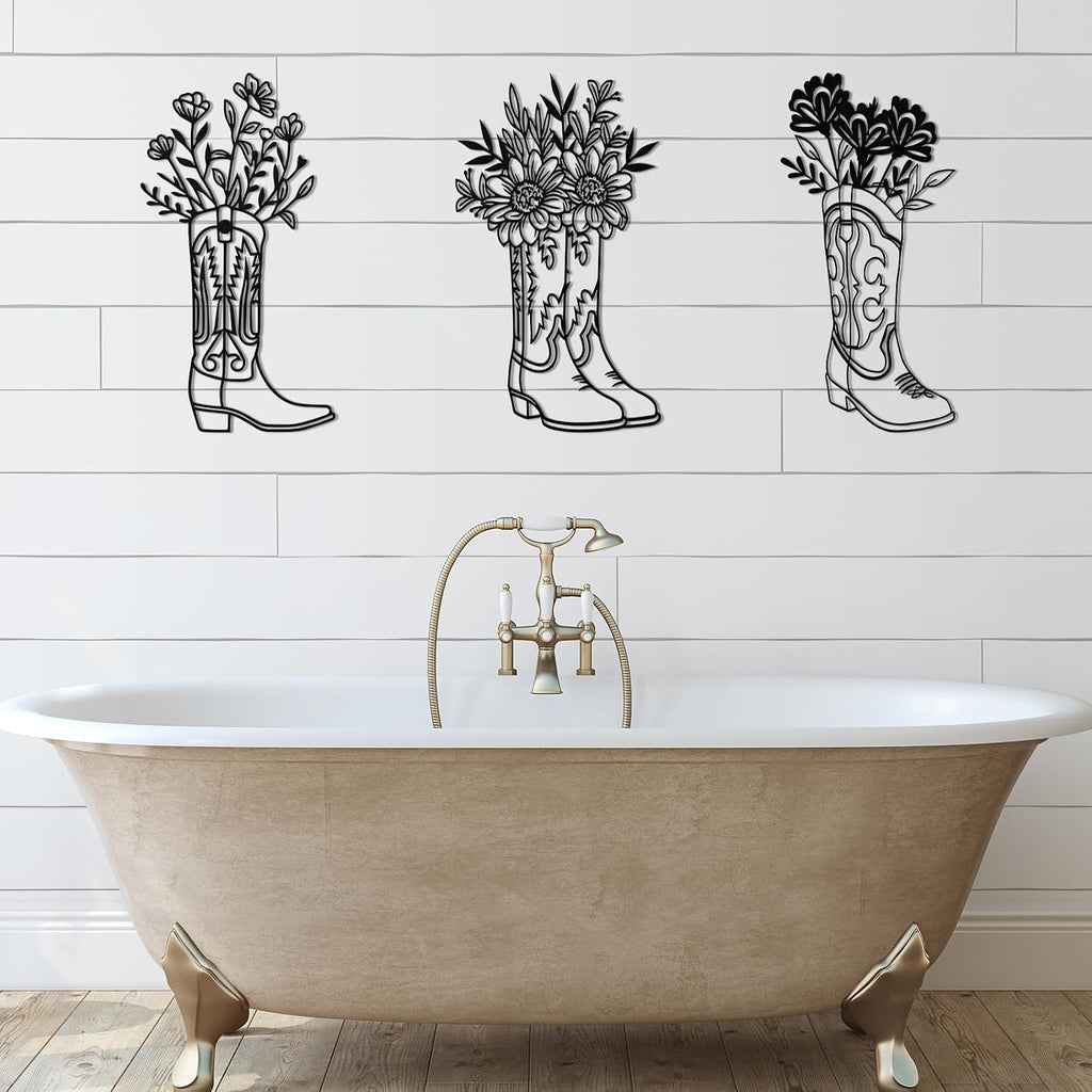 Otoolling 3 Pcs Cowboy Boots Metal Wall Art Western Decor Vintage