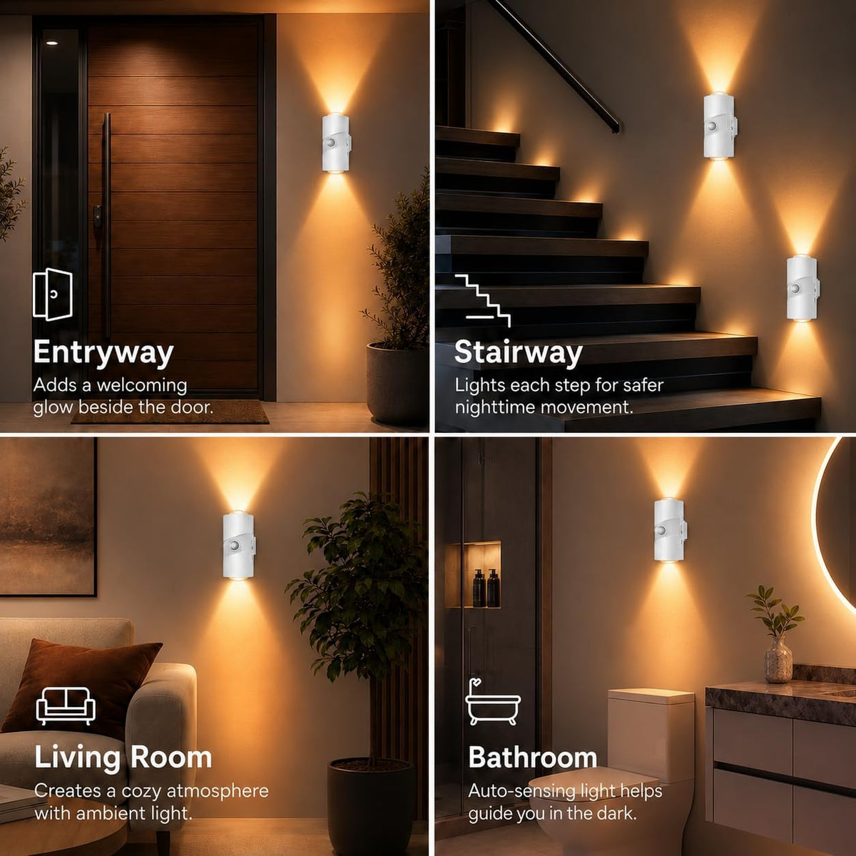 2 Pack Motion Sensor Night Lights, 8 Colors, Magnetic, 3 Modes