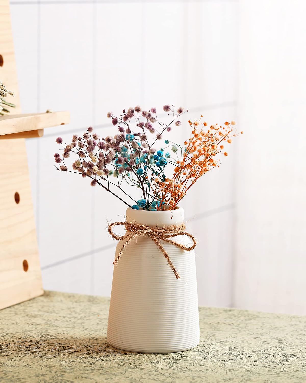 White Vase -Flower Vase, Small Vases for Décor, Ceramic Vase for Shelf Décor, Table Décor, Decorative Vase for Bookshelf, Fireplace Mantle, Office, Centerpieces, Petite Farmhouse Décor