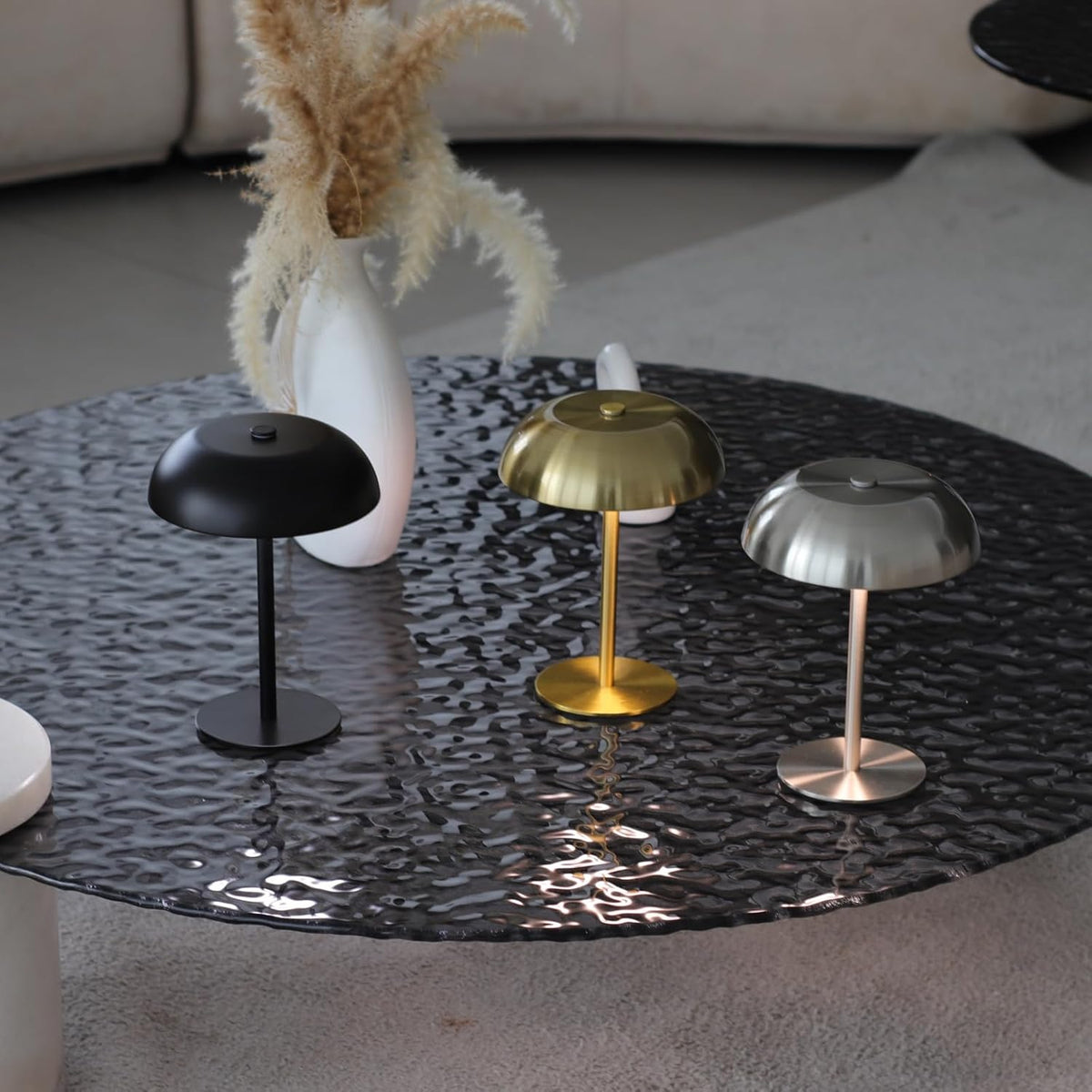Cordless LED Mushroom Table Lamp, 5200mAh Battery, Dimmable 3 Color, White