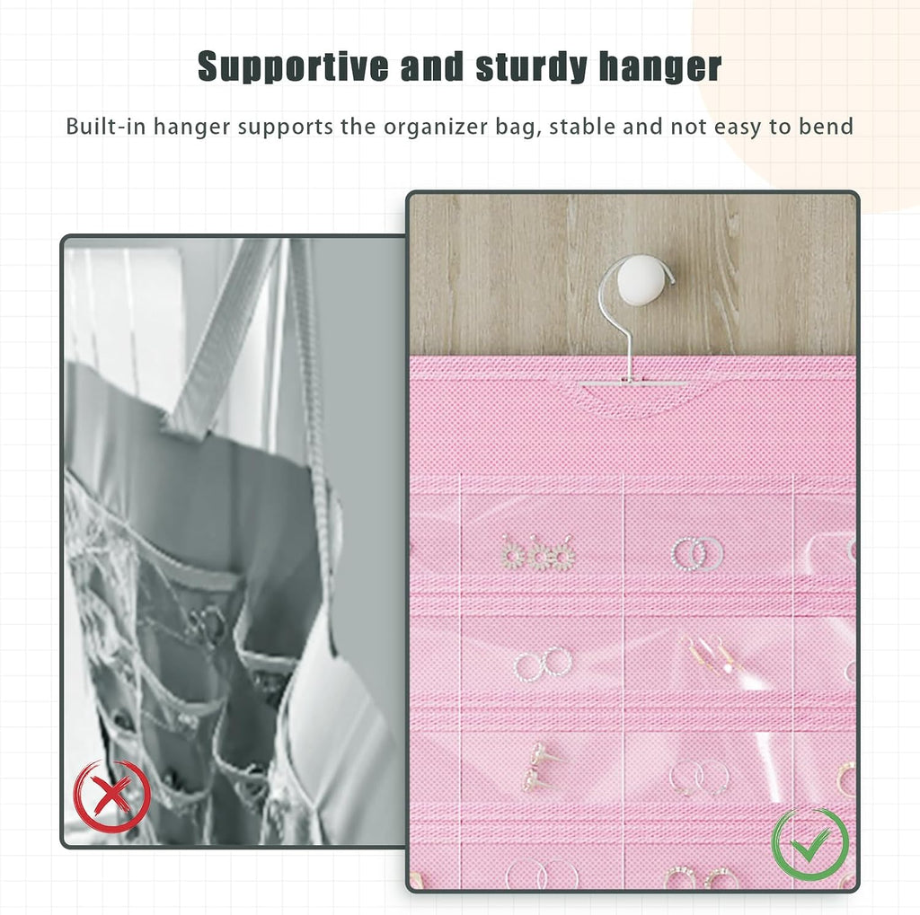 Hanging Jewelry Organizer 80-Pocket Double-Sided Storage, 2-Pack, Pink