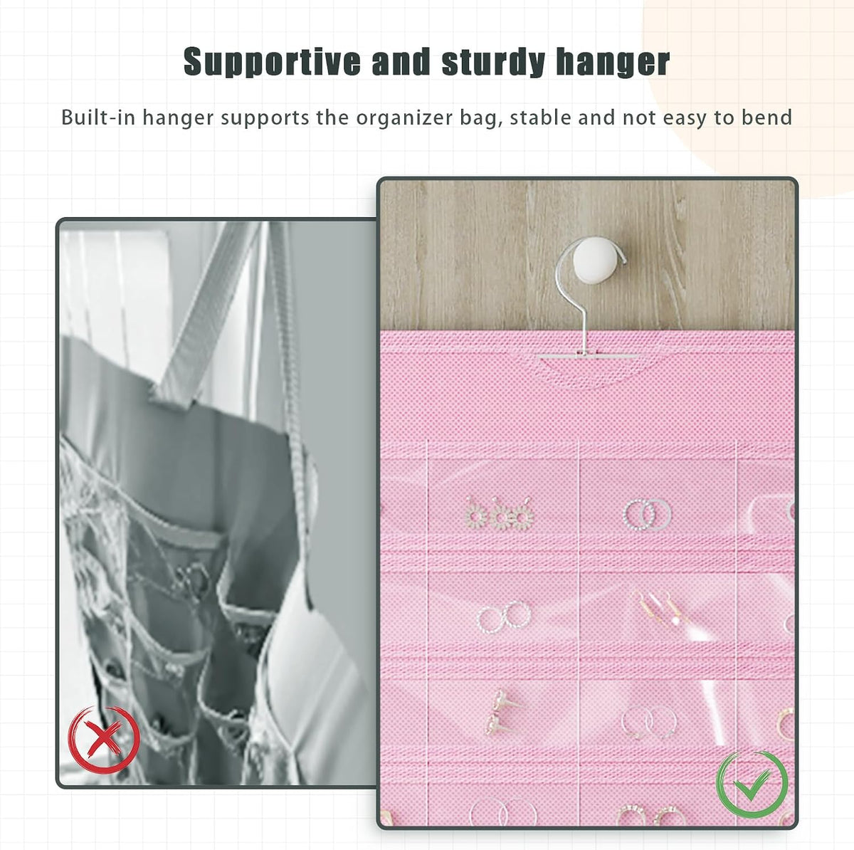 Hanging Jewelry Organizer 80-Pocket Double-Sided Storage, 2-Pack, Pink