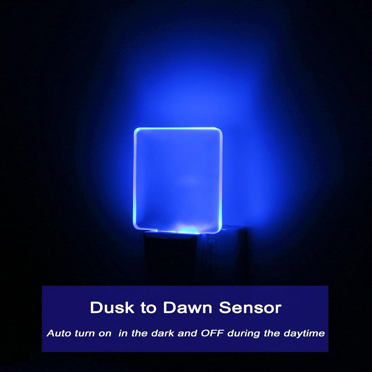 GREENIC LED Night Light Plug in 4 Pack, Dusk to Dawn Photocell Sensor, Nightlights for Bedroom Bathroom Kitchen, Square Design Blue