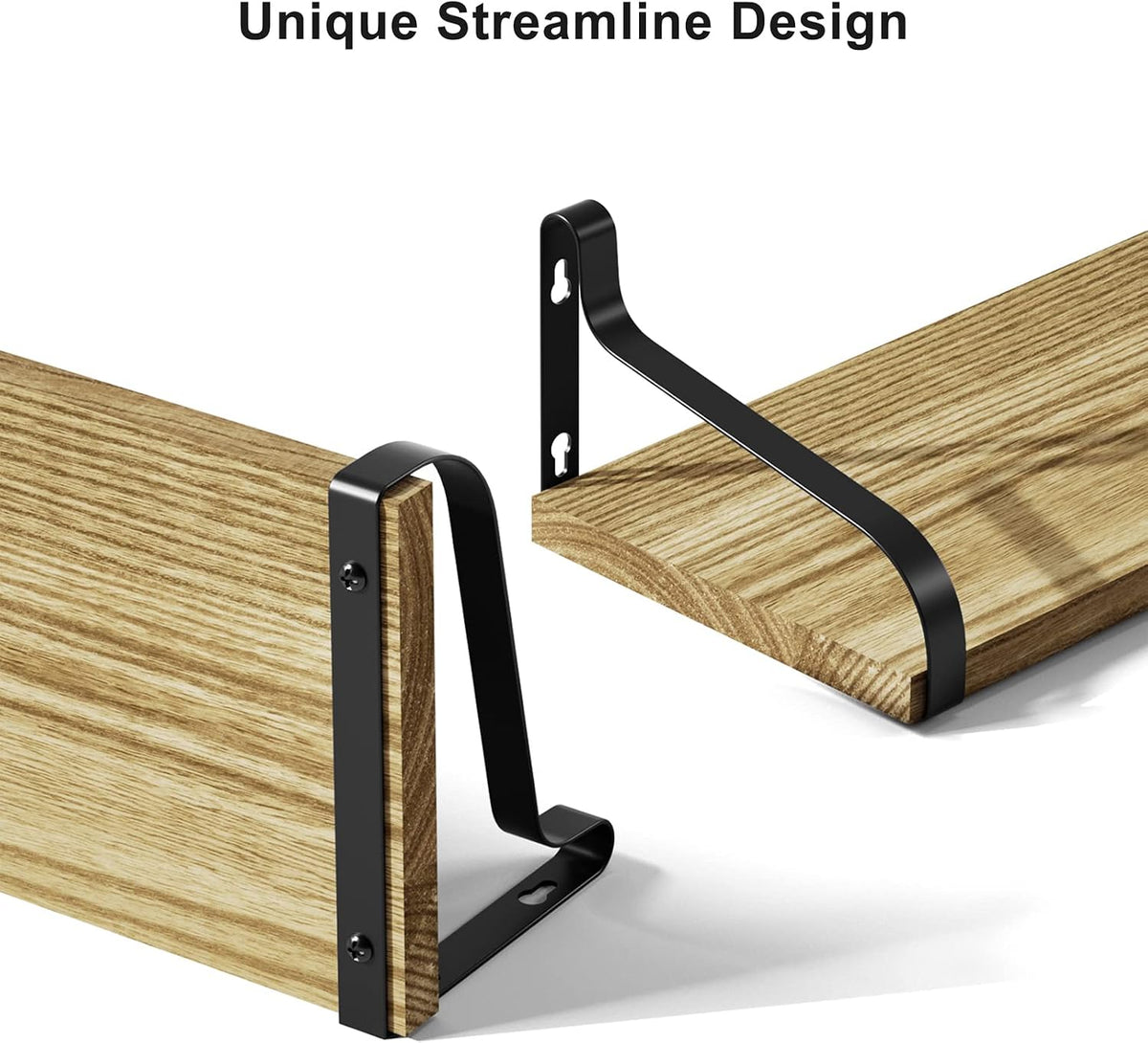 Love-KANKEI Large Floating Wall Shelves,Set of 3,Wood,Carbonized Black