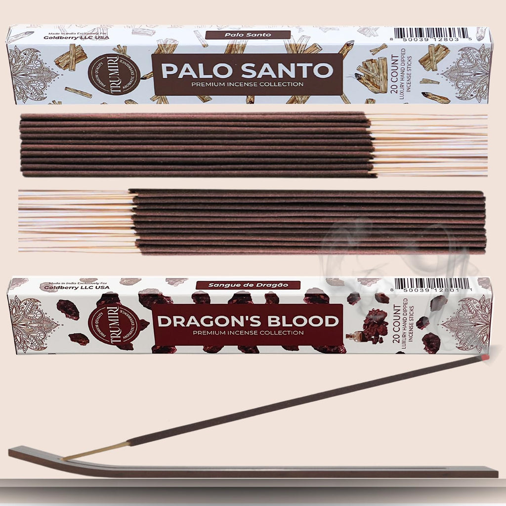 Trumiri Incense Sticks - Combo Pack of 40 Insence-Sticks - 20 Dragons Blood + 20 Palo Santo - Insenses - Insents - Incents - Inscense - Incence - Incienso - All Natural Incense Sticks