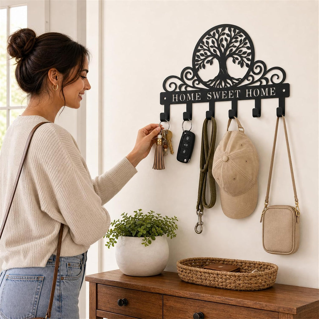 Personalized Tree of Life Key Holder Wall Mount, Metal Key Hooks Decor
