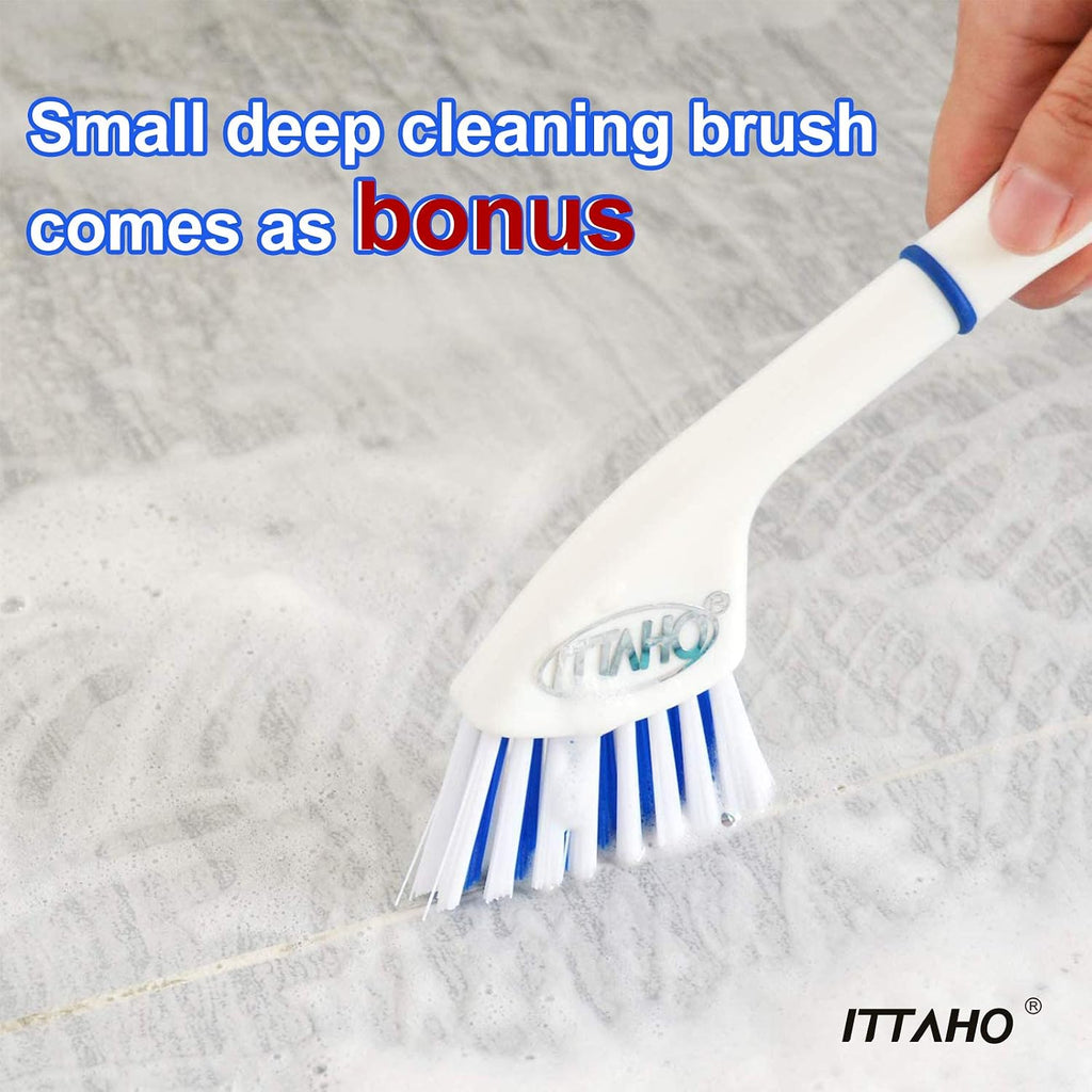 Floor Scrub Brush with Long Handle, 2 in 1 Deck Scrub Brush, Stiff Bristle Scrub Broom & Cleaning Brush for Tile Floor,Deck,Patio,Marble,Garage,Wall, Kitchen,Bathroom