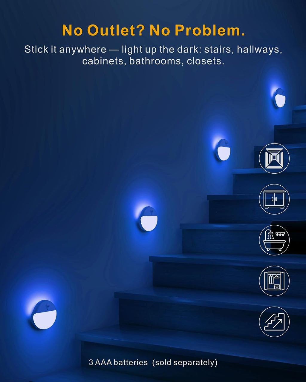 YUNLEX Toilet Light Motion Sensor, Dim Blue Night Light Battery Operated