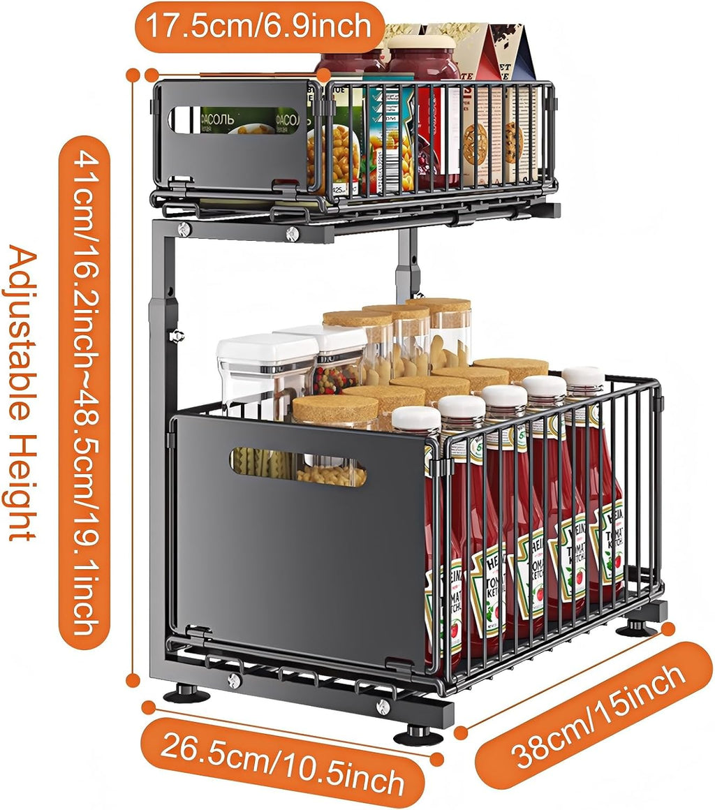 Under Sink Organizer, 2-Tier Pull Out Cabinet Organizer Black