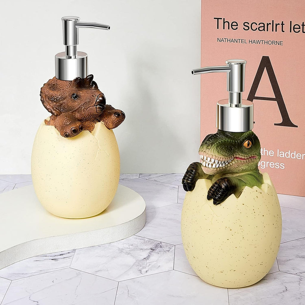 Dinosaur Soap Dispenser 2 Pieces Egg Kids Soap Dispenser Cute Dinosaur Bathroom Accessories Animal Shower Lotion Liquid Refillable Shampoo Bottle with Pump for Kitchen Bath Countertop Decor