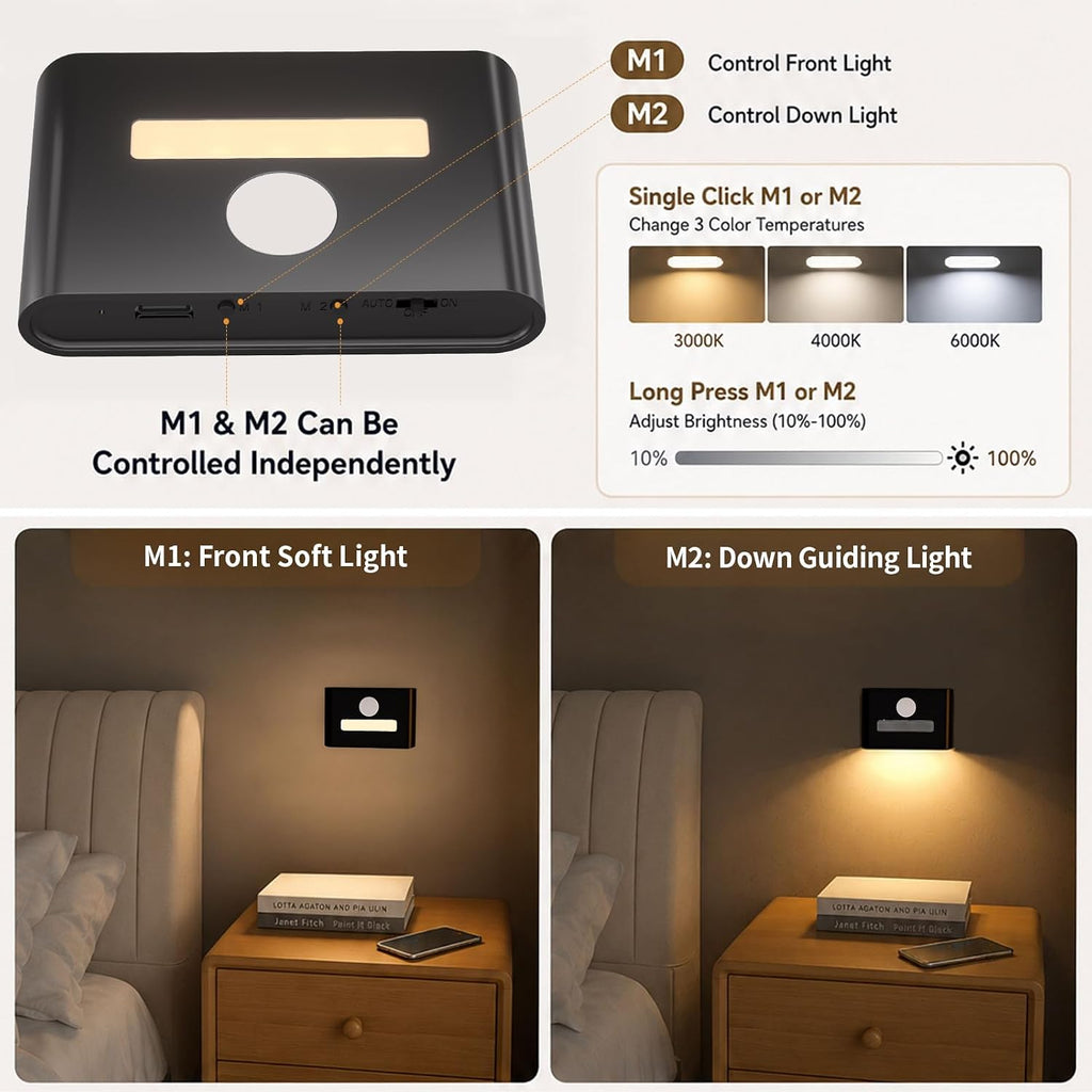WOBSION Motion Sensor Night Light, Rechargeable Stick-On Wall Sconce