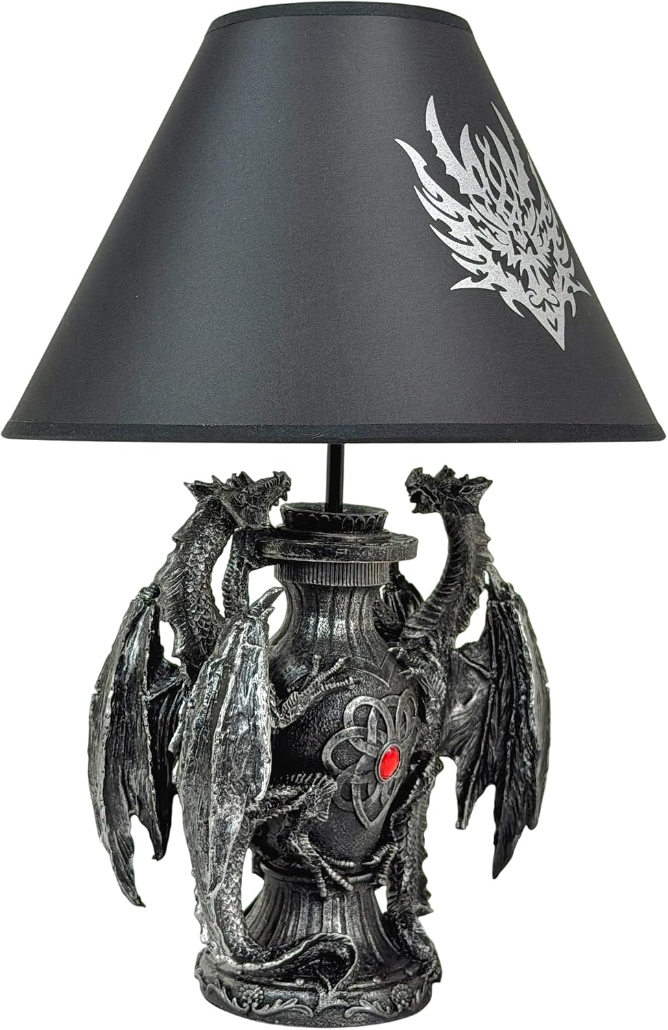 Dragon Table Lamp, 19 Inch Gothic Guardians with Black Fabric Shade