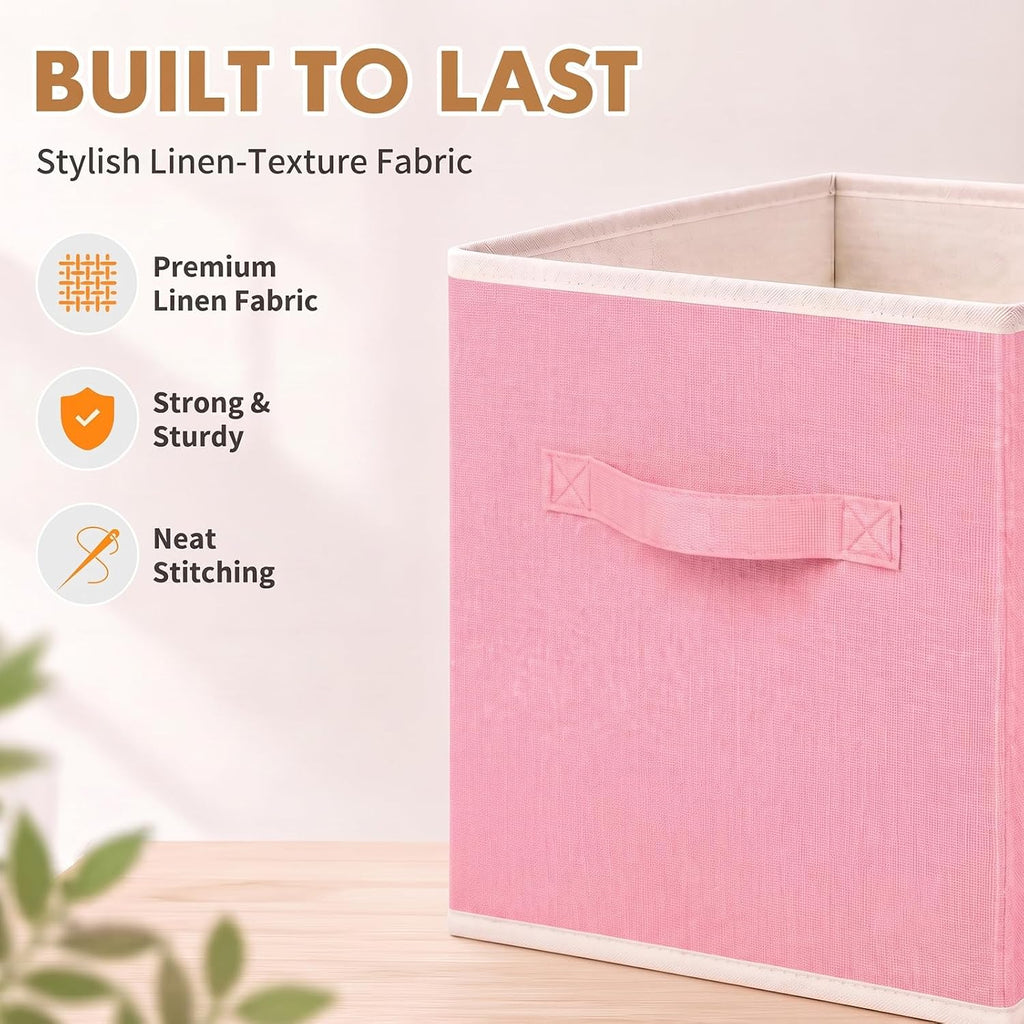 ShellKingdom Storage Bins, Foldable Linen Storage Cubes, 2 Pack (Peach)