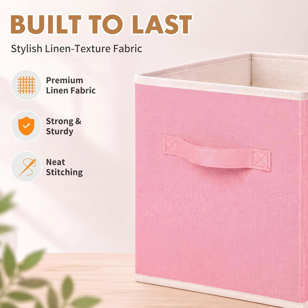 ShellKingdom Storage Bins, Foldable Linen Storage Cubes, 2 Pack (Peach)