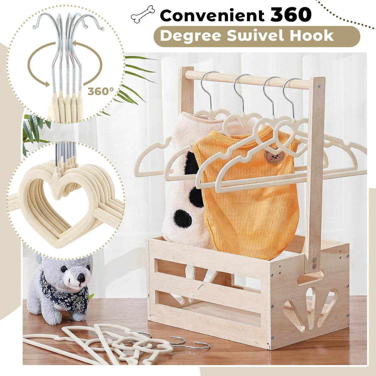 24 Pcs Pet Hangers 13'' Non-Slip Velvet Metal Hooks,Beige