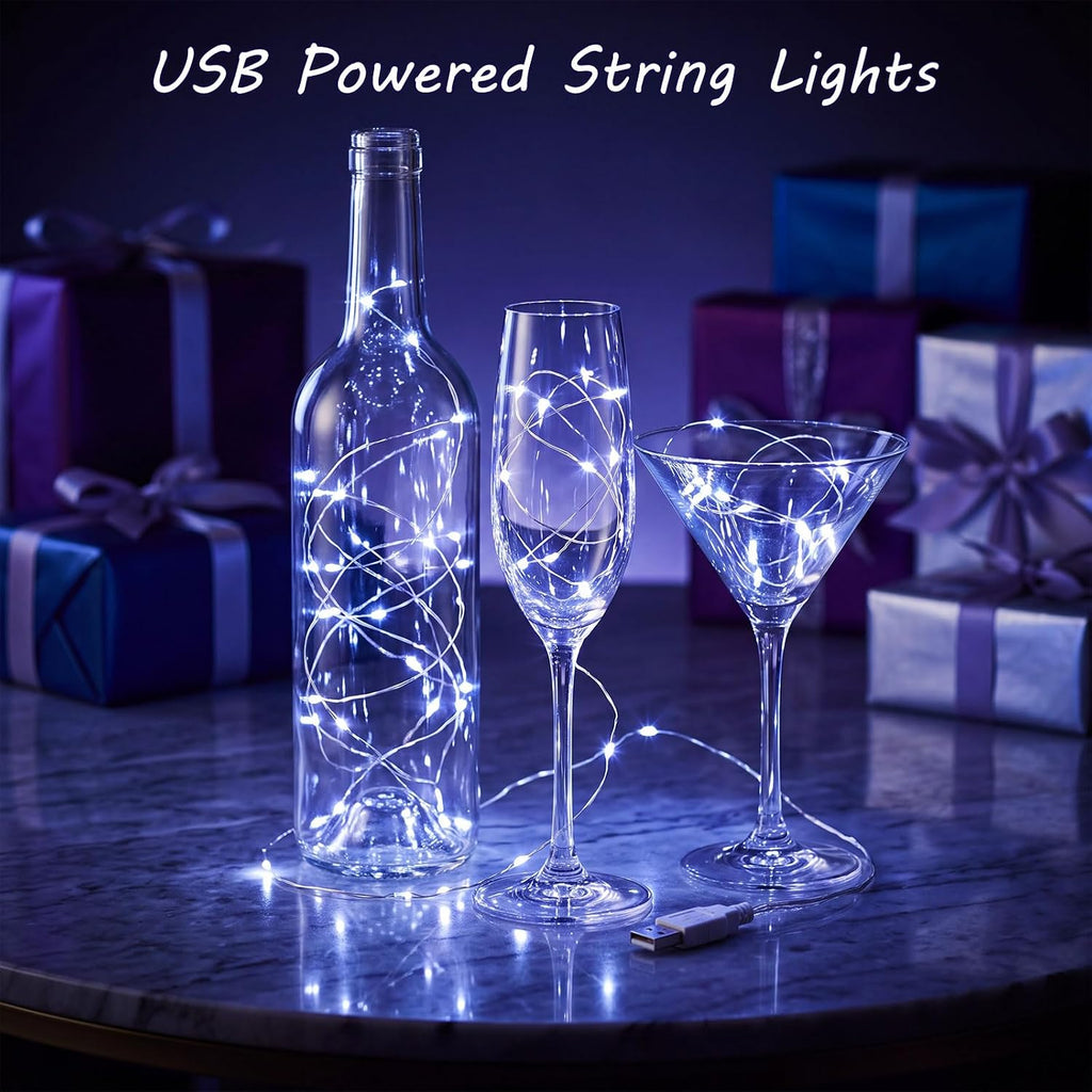 Macarrie Fairy Lights 33ft 100 LED USB Light, Warm Cool, White USB, 6 Pcs