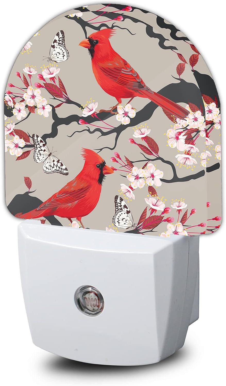 Red Cardinal Night Light,Blooming Cherry Night Lights Plug into Wall for Boys Girls Bedroom Decorative Half Round Nightlight Led Lamp 0.5W Sleep Friendly