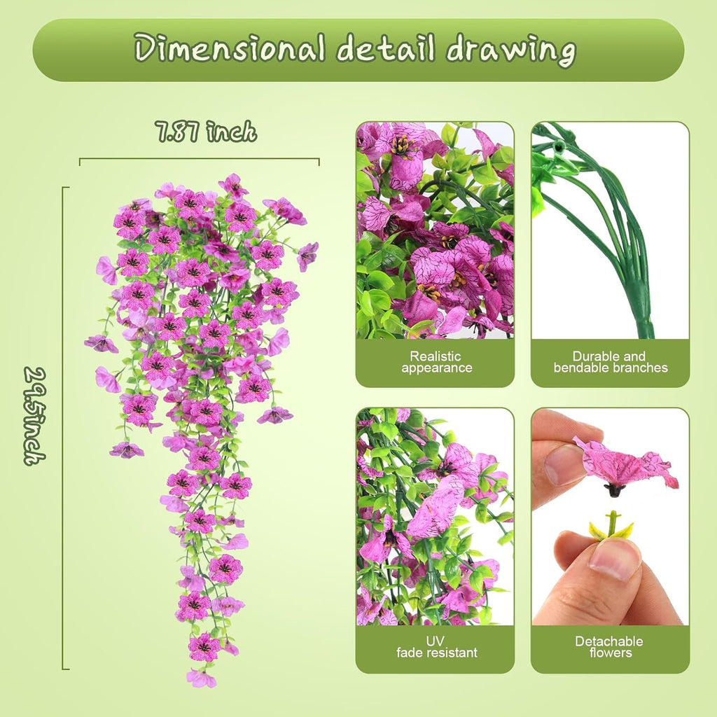 Artificial Hanging Flowers for Outdoors, 12PCS Faux Silk Artificial Flowers for Outdoors, UV Resistant Fake Flowers, No Fade Trailing Greenery, Decor for Home Porch Patio Balcony Garden Yard