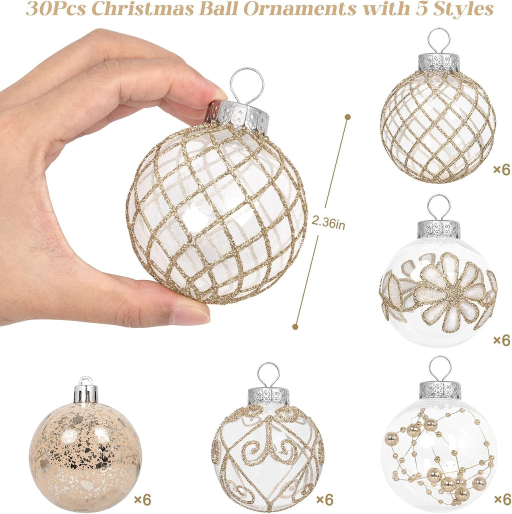 30 PCS Christmas Ball Ornaments 2.36" Rustic Farmhouse Christmas Ornaments